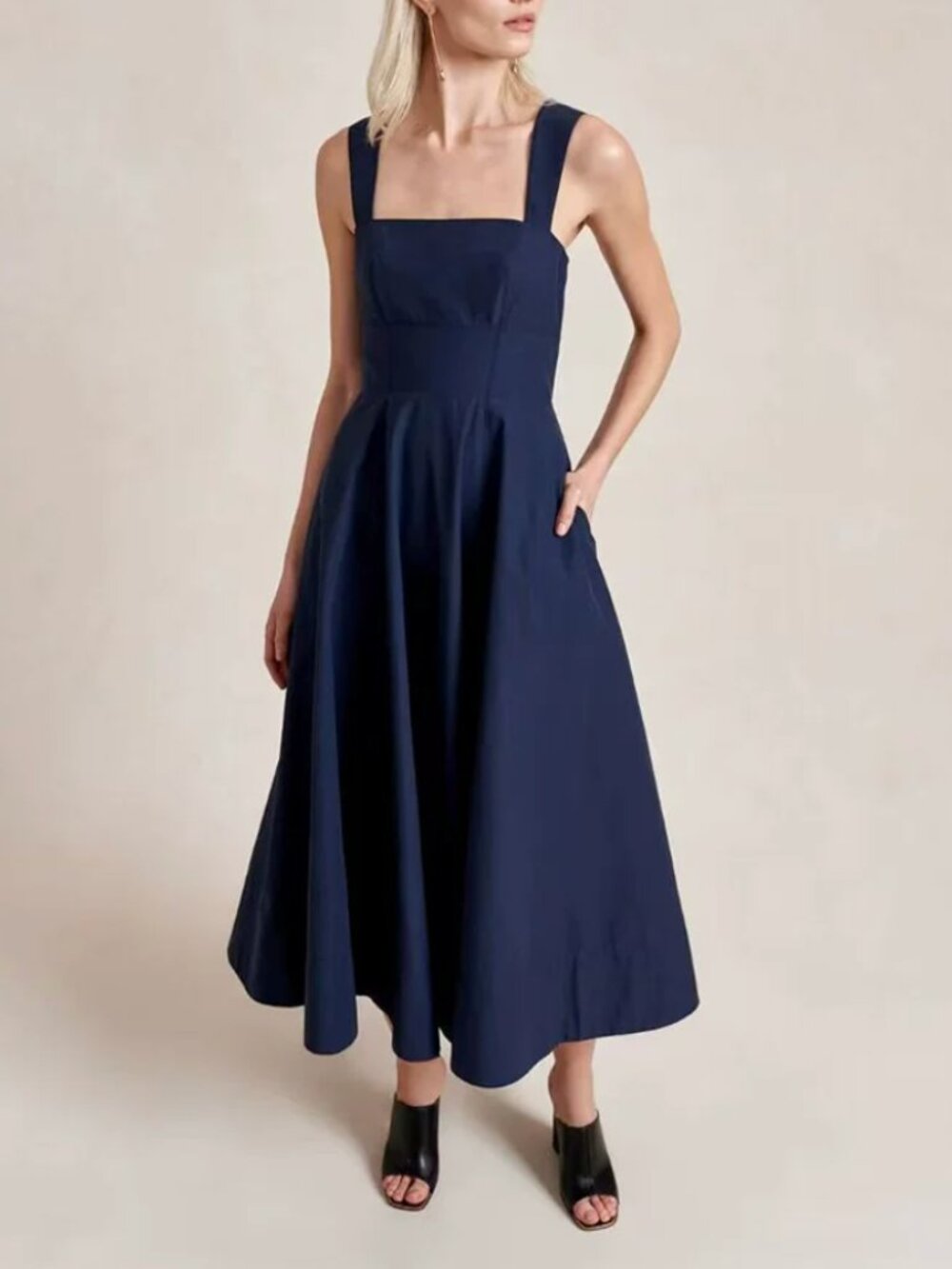La Ligne Myrtle Midi Dress Midnight Navy Blue A Line French Classic - Picture 11 of 11
